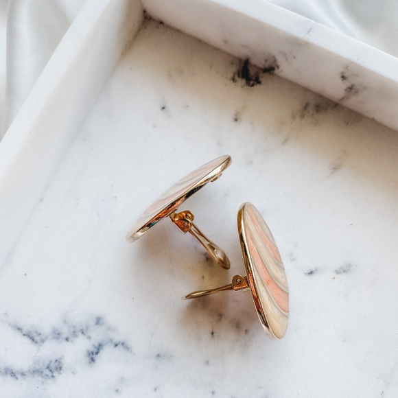 Vintage 1970s Orange Striped Oval Clip Earrings - Picture 5 of 5